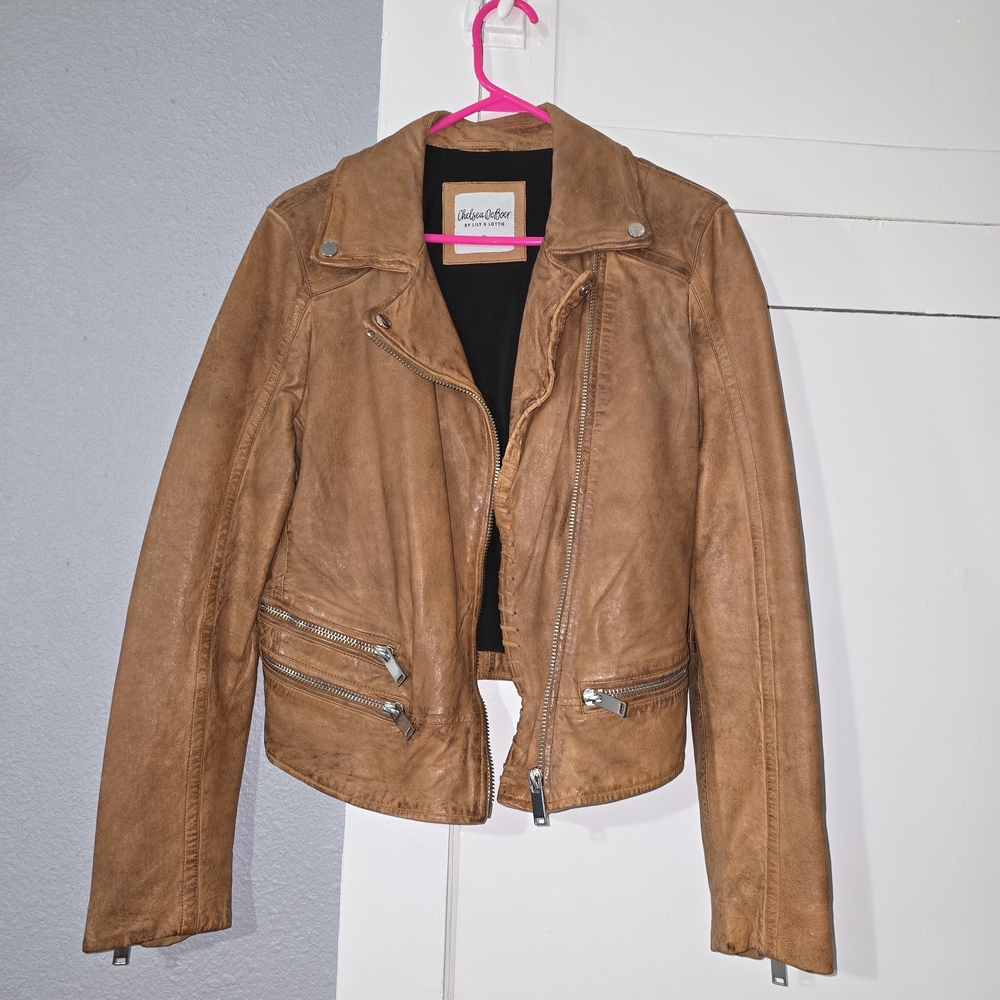 Chelsea DeBoer Brown Leather Moto Jacket